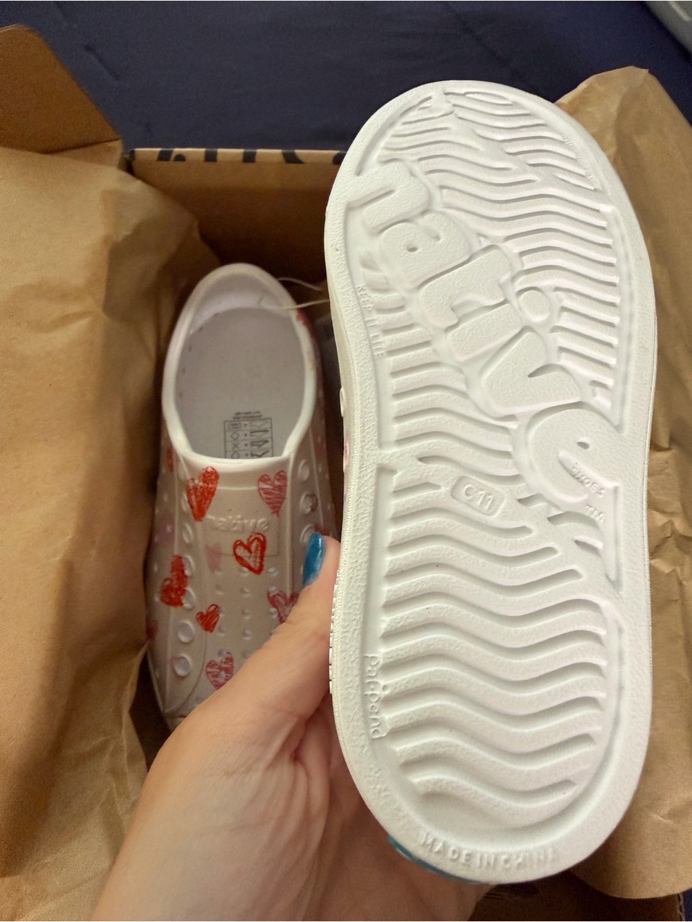 Native Shoes Kids Slip-On Sneakers - White with Pink & Red Hearts - Picture 2 of 5